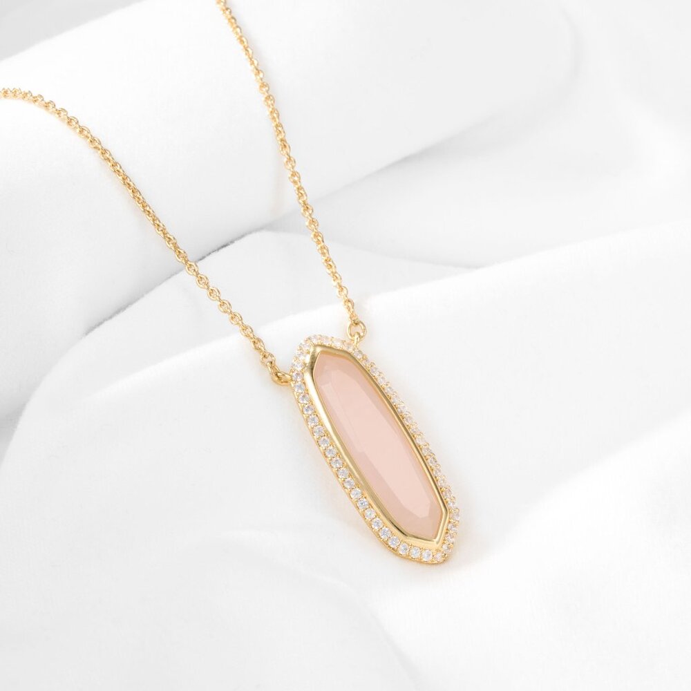 Alicia Bonnie Rose Quartz Pendant Necklace Gold Adjustable Crystal Jewelry